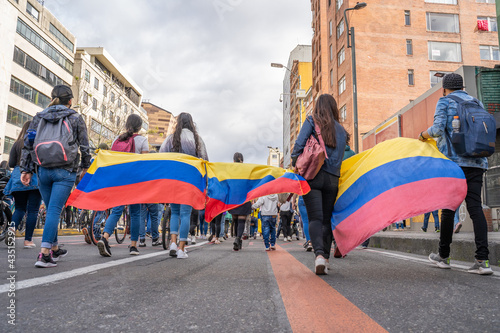 Bogota, Colombia,  May 22, 2021 demonstration against government reforms and police violence 