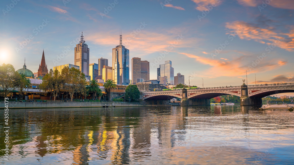 Melbourne city skyline at twilight,  Australia