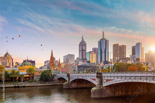 Melbourne city skyline at twilight, Australia