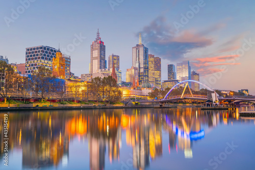 Melbourne city skyline at twilight ,Australia