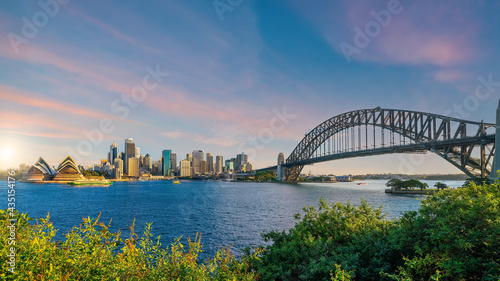 Downtown Sydney skyline in Australia sunset