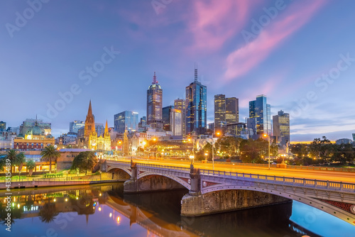 Melbourne city skyline at twilight  Australia