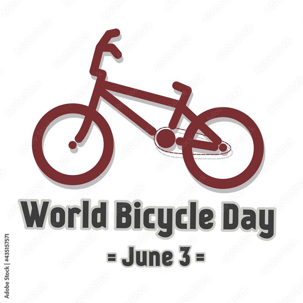 Fototapeta premium Vector World bicycle day June 3 theme. Illustration of flat design bicycle in red color isolated on white