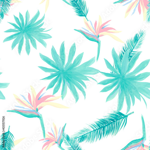 Navy Pattern Leaves. Cobalt Seamless Texture. Azure Tropical Hibiscus. White Flower Illustration. Indigo Floral Design. Wallpaper Vintage. Decoration Plant.