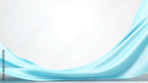 Blue flying silk fabric or rubber cloth on white background 3D rendering