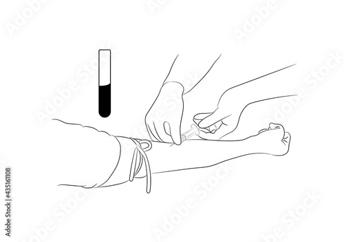 Vector illustration image a doctor using a needle to draw blood from an investigator To check the body