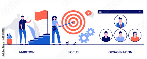 Ambition, focus, organization concept with tiny people. Business determination and development abstract vector illustration set. Self improvement, marketing target, corporate management metaphor