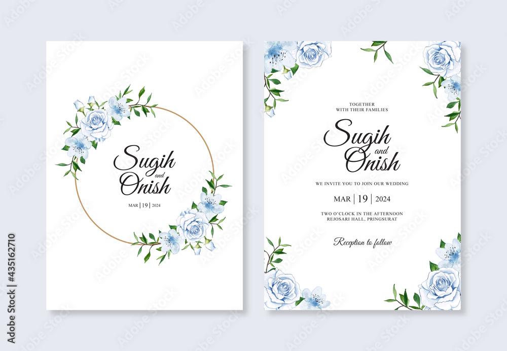Elegant wedding card invitation template with watercolor floral