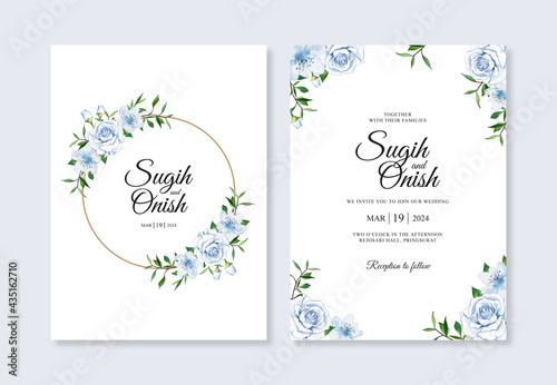 Elegant wedding card invitation template with watercolor floral