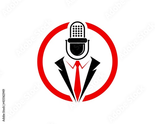 Circle shape with podcast microphone and tuxedo