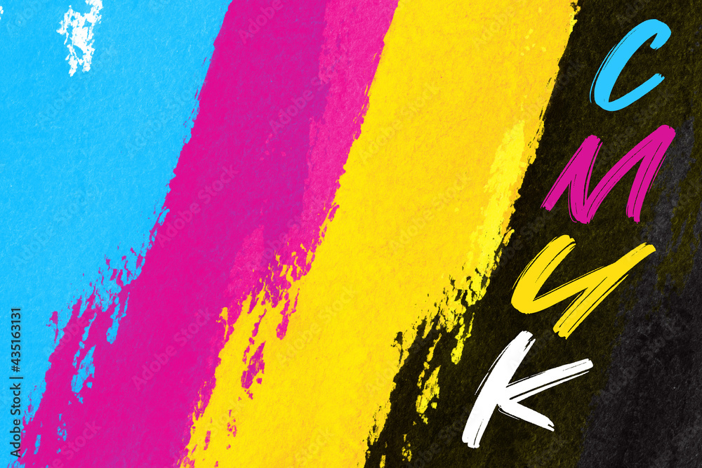 CMYK Brush strokes as an abstract background representing cyan, magenta ...