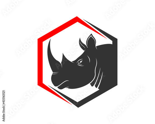Rhino head in the hexagon shape logo