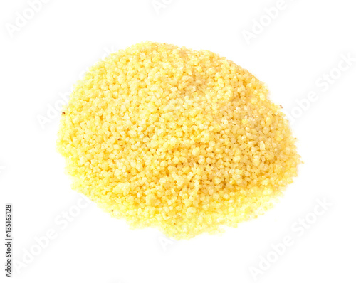 pile of fine ground cornmeal closeup on white photo