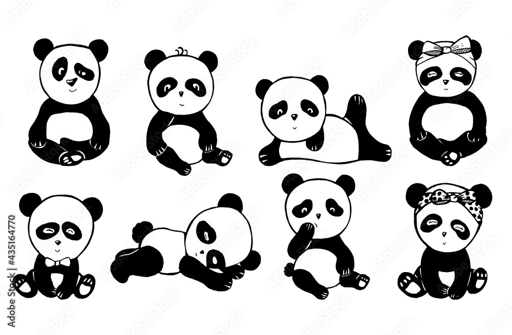 Obraz premium cute little pandas vector silhouette. vector illustration. eps