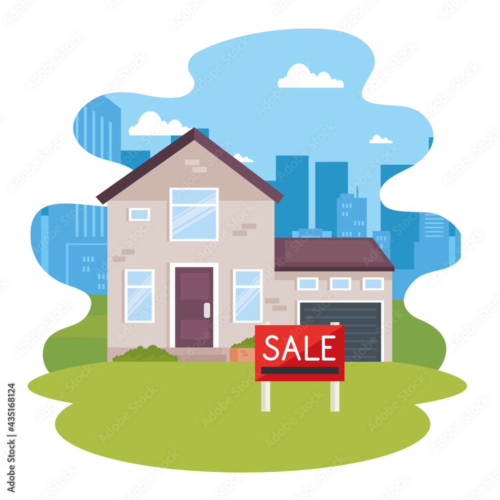House with garage and sale banner House with garage and sale banner