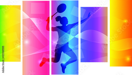 Badminton logo design. Colorful sport background. Website Landing Page. Template for apps. Modern geometric. Vector illustration.