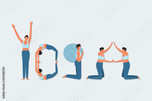 yoga girl flat illustration typography