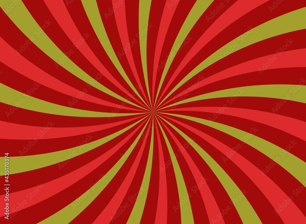 Fototapeta premium Sunlight spiral background. Red and green color burst background. Fantasy Vector illustration.