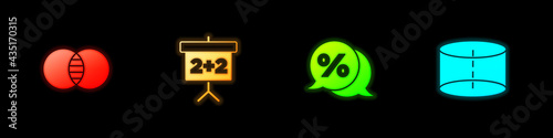 Set Mathematics sets A and B, Chalkboard, Discount percent tag and Geometric figure Cylinder icon. Vector