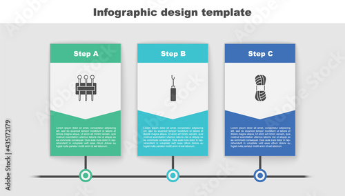 Set Needle for sewing, Awl tool and Yarn. Business infographic template. Vector