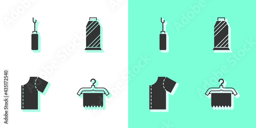 Set Hanger wardrobe, Awl tool, Sewing pattern and thread on spool icon. Vector