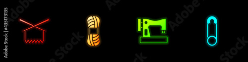 Set Knitting needles, Yarn, Sewing machine and Safety pin icon. Vector