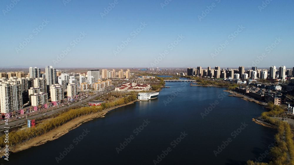 Waterfront City, architectural scenery, aerial photos, North China
