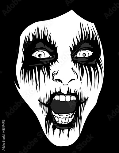 Corpse Paint Makeup - Black and White Sketch as Design Element for Black Metal or Death Metal or Metal Music Design, Vector Illustration