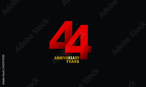 44 year anniversary red color, minimalist logo years, jubilee, greeting card. invitation on Grey background - Vector