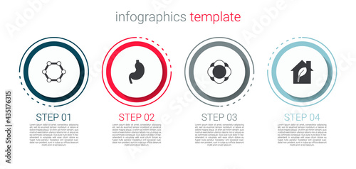 Set Molecule, Human stomach, and Eco friendly house. Business infographic template. Vector
