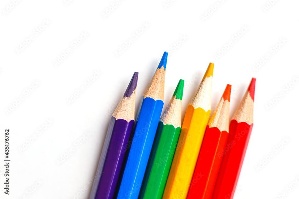  LGBT flag symbol concept with Six rainbow color pencils.