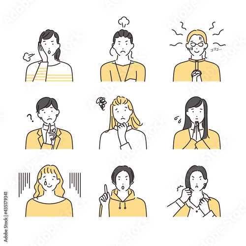 シンプル　イラスト　怒ったり困惑したりする女性の上半身