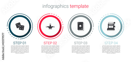 Set Game dice, Joker playing card, Playing with spades and Slot machine. Business infographic template. Vector