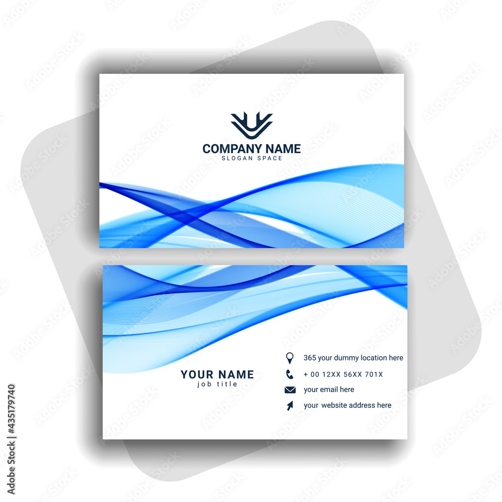 Naklejka premium blue modern business card design with wavy shape