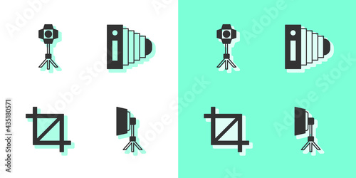 Set Softbox light, , Picture crop photo and Photo camera icon. Vector