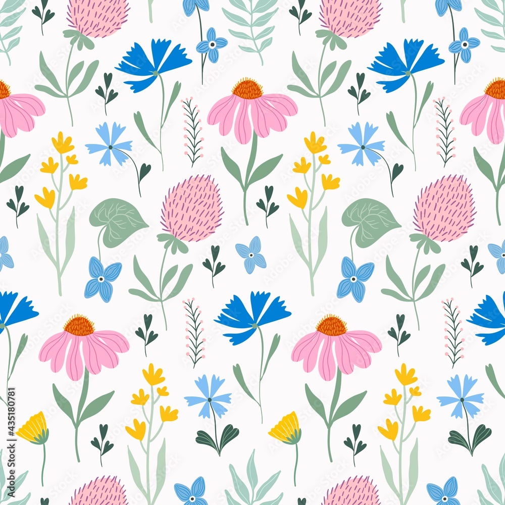 Hand-drawn pattern with wildflowers