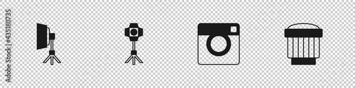 Set Softbox light, , Photo camera and Camera photo lens icon. Vector