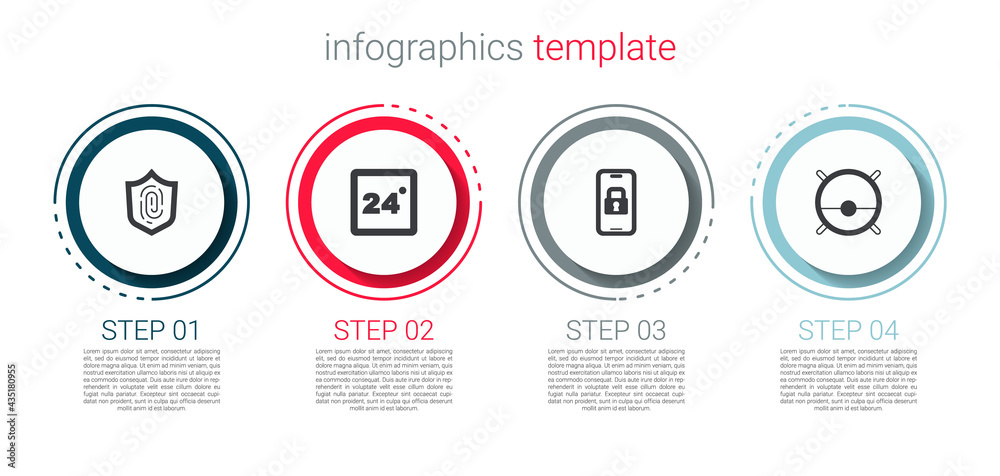 Set Fingerprint, Thermostat, Digital door lock and Robot vacuum cleaner. Business infographic template. Vector Set Fingerprint, Thermostat, Digital door lock and Robot vacuum cleaner. Business infographic template. Vector