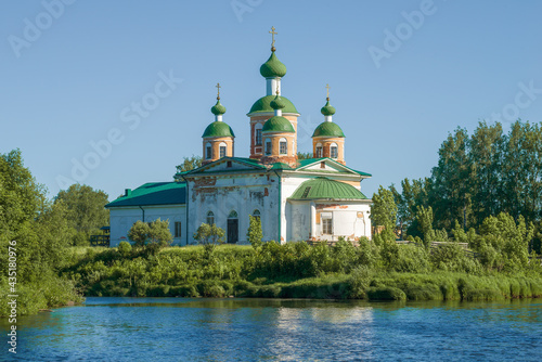View of the ancient cathedral of the Smolensk Icon of the Mother of God on a sunny June day. Olonets, Karelia