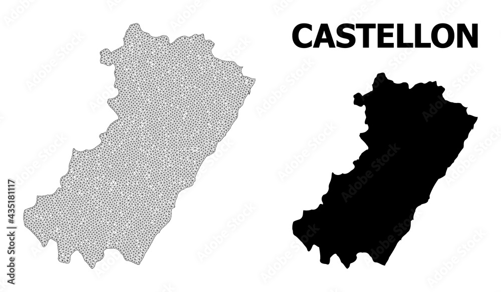Polygonal mesh map of Castellon Province in high detail resolution. Mesh lines, triangles and dots form map of Castellon Province.