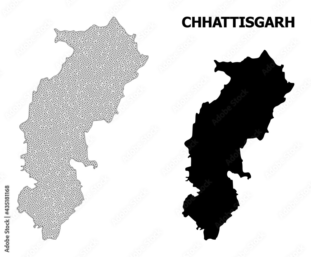 Polygonal mesh map of Chhattisgarh State in high resolution. Mesh lines, triangles and points form map of Chhattisgarh State.