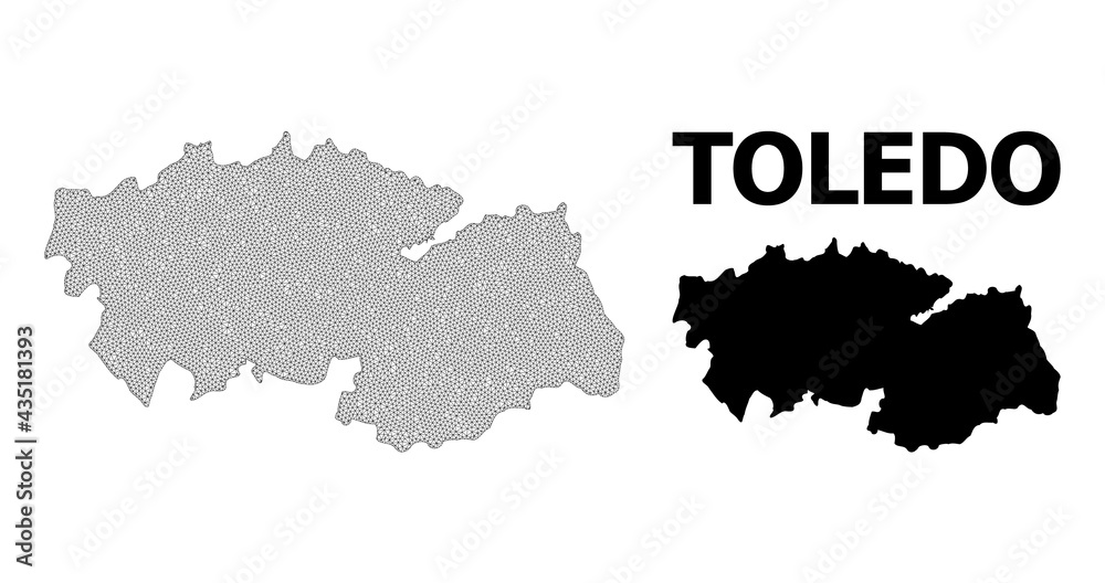 Polygonal mesh map of Toledo Province in high detail resolution. Mesh lines, triangles and dots form map of Toledo Province.