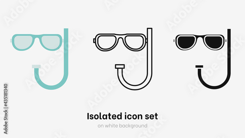 Snorkel icon set. Snorkel vector for deep scuba diving in sea and ocean. Glasses for swimming and relax on the beach. Underwater diving mask set