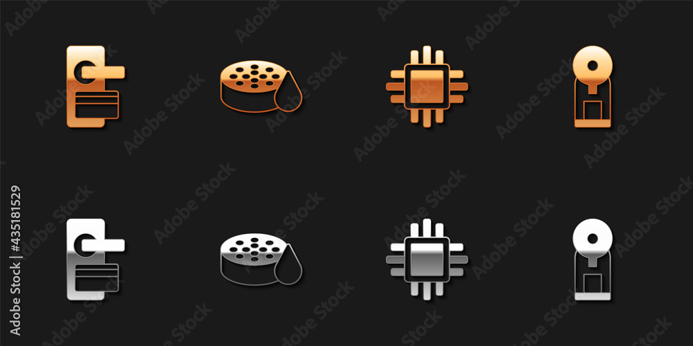 Set Digital door lock, Water sensor, Processor with CPU and Smart coffee machine icon. Vector Set Digital door lock, Water sensor, Processor with CPU and Smart coffee machine icon. Vector