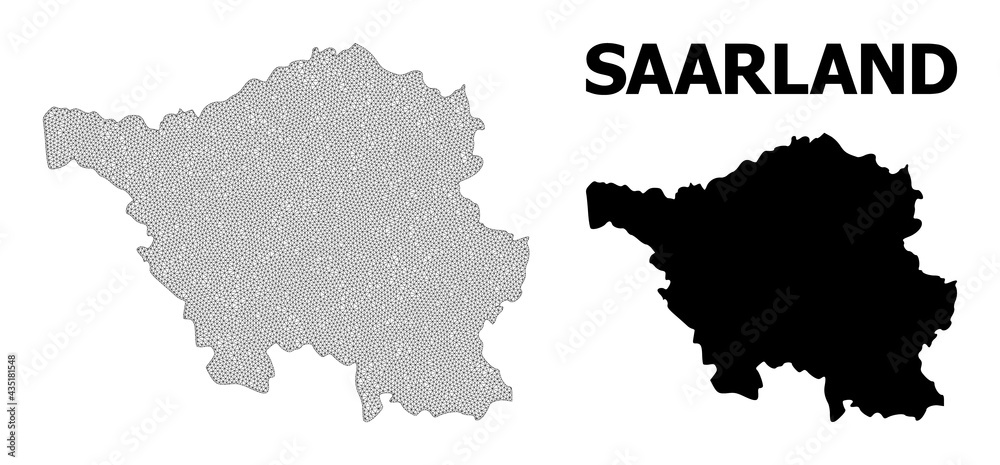 Polygonal mesh map of Saarland State in high resolution. Mesh lines, triangles and points form map of Saarland State.