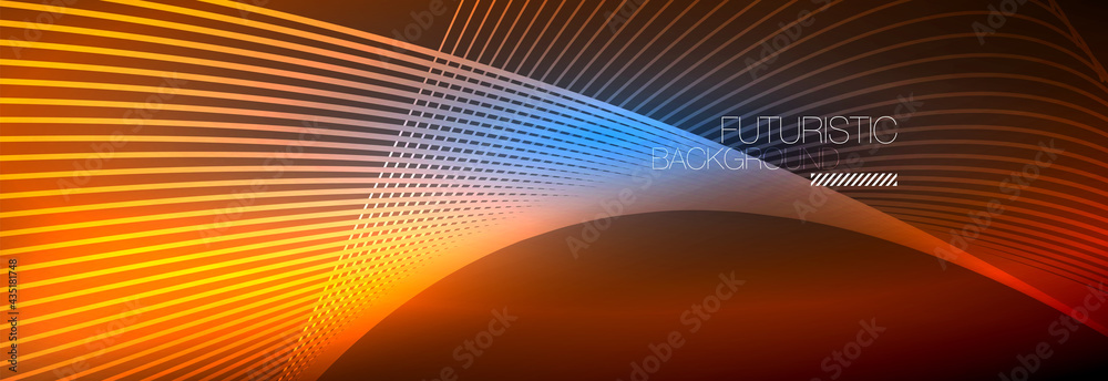 Abstract neon glowing light in the dark with waves. Shiny magic energy and motion concept, vector abstract wallpaper background