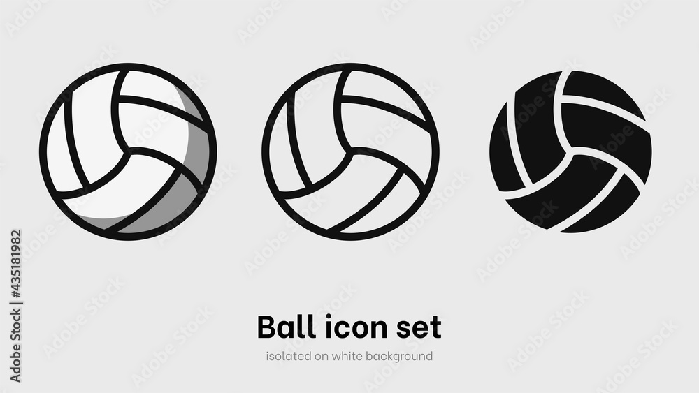 Volleyball ball icon set. Set of volleyball ball for sport, activity and game. Ball pictogram isolated on white background. Sport equipment. Vector illustration