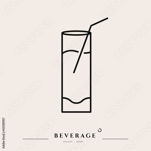 Beverage thin line icon. Minimal summer alcohol cocktail in glass for restaurant and design element. Thin outline and editable stroke. Beverage isolated on beige background. Vector cocktail icon