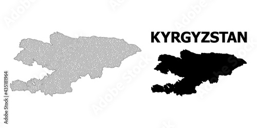 Polygonal mesh map of Kyrgyzstan in high detail resolution. Mesh lines, triangles and points form map of Kyrgyzstan.