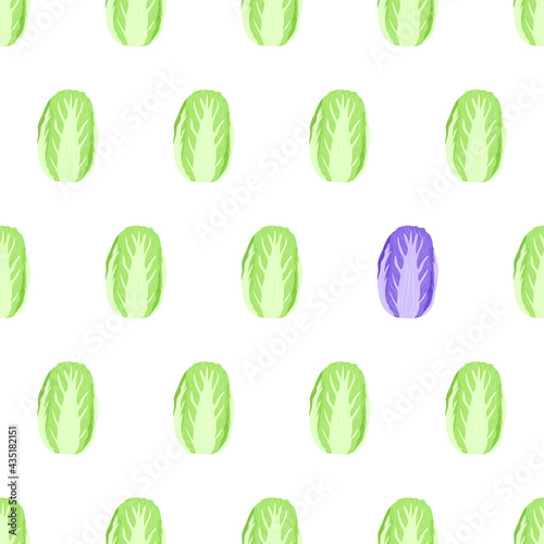 Hand drawn seamless pattern with chinese green and violet napa cabbage for background design. Vector isolated illustration.